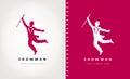 Showman jumping with cane logo vector